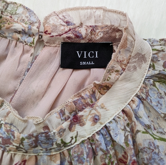 VICI Floral Ruffled High Neck Boho Blouse Top | S - Picture 3 of 12